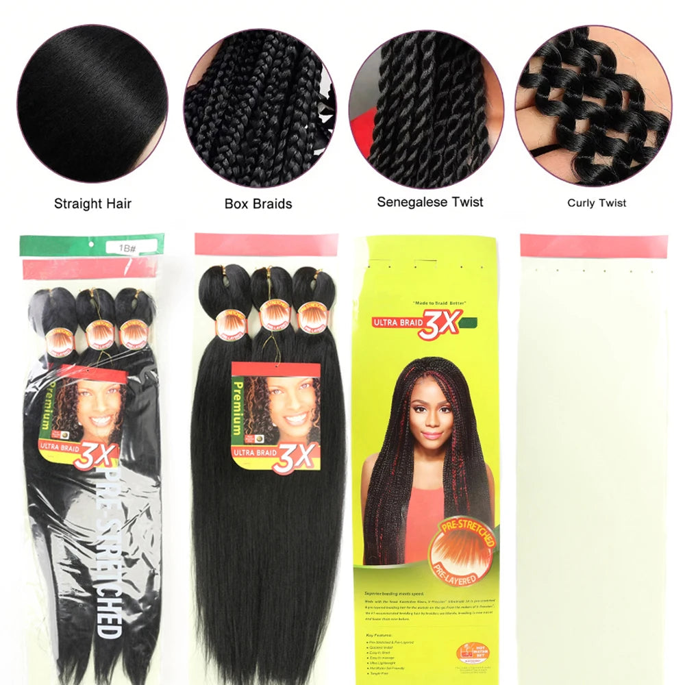 Mèches Pré-Étirées 26″ – 3 Paquets